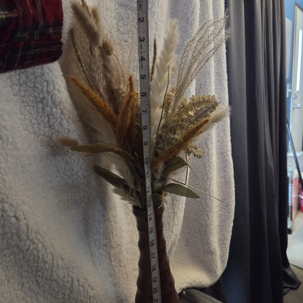 Elegant Handmade Natural Seagrass & Dried Florals in MCM Amber Ceramic Vase